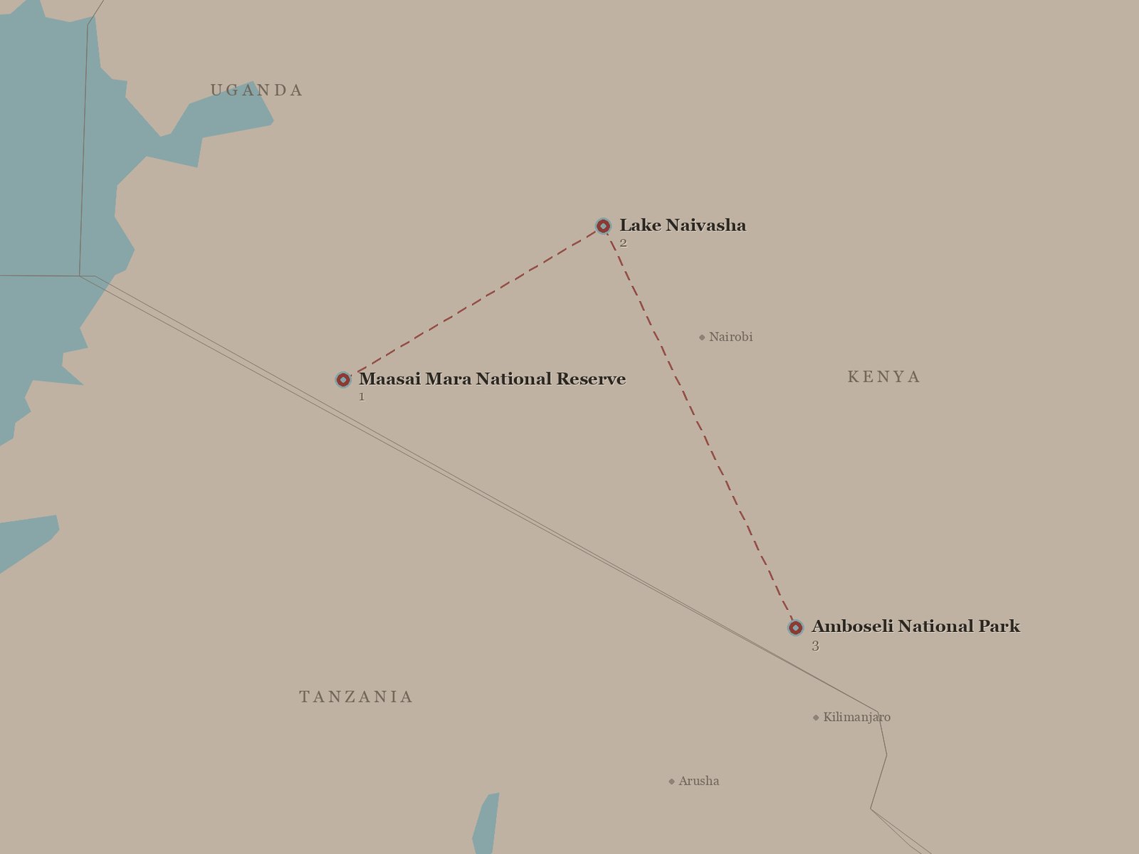 Original Spirit of Kenya route map: Amboseli and Mara