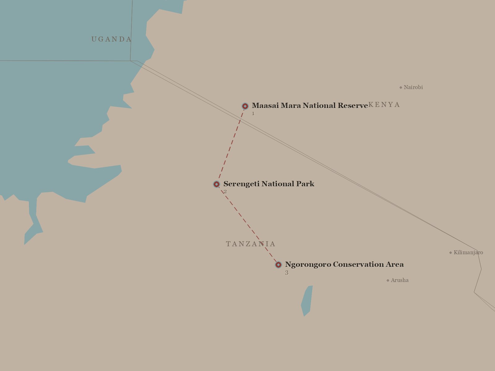 Original Spirit of Kenya route map: Highlights of Kenya and Tanzania