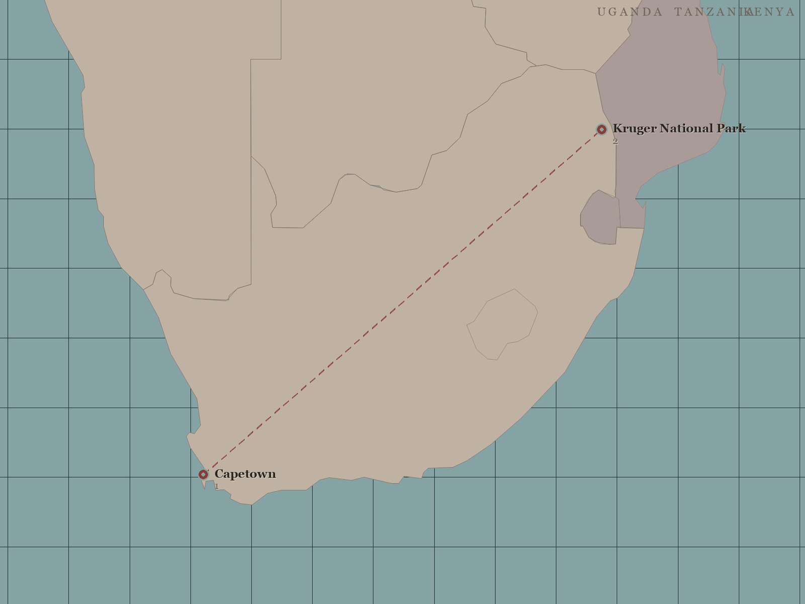 Original Spirit of Kenya route map: Cape Town and Kruger Safari - Luxury